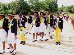 Students on the Bailey bridge, arriving at the Olusegun Obasanjo Presidential Library in Abeokuta
